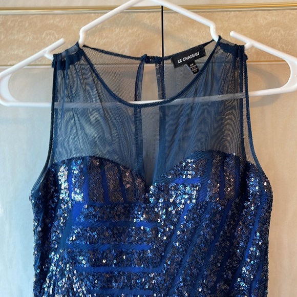 Blue Sequins Mesh Dress - Picture 4 of 11